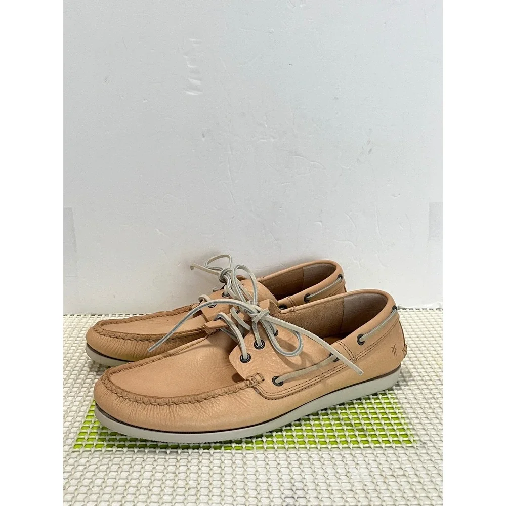 Frye Boat Shoes Men's size 10 Natural Tan Leather Moc Toe Loafers